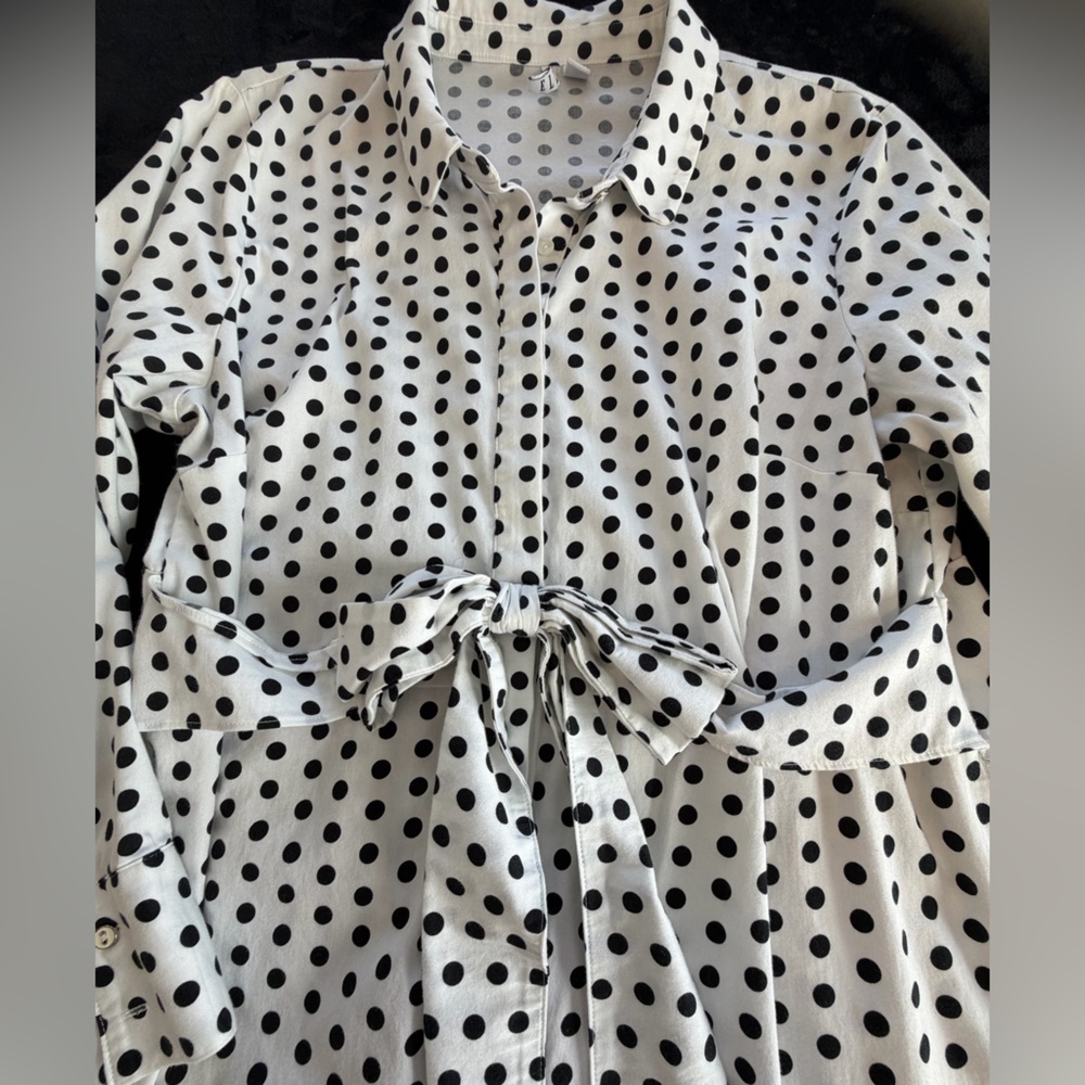 Elle polka dot blouse long sleeve black white size XL